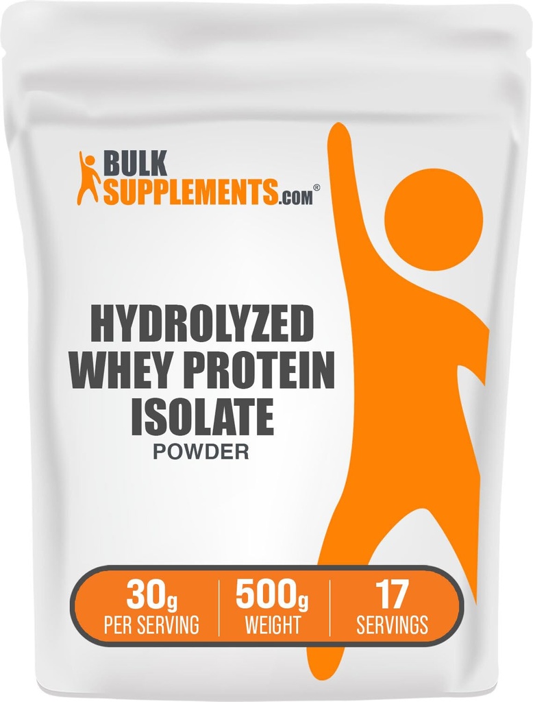 BulkSupplements.com Hydrolyzed Whey Protein Isolate Powder - Whey Isolate Protein - Μη αρωματισμένη & Χωρίς γλουτένη, 30g ανά Σερβίρισμα, 500g (1.1 lbs) (Συσκευασία των 1)