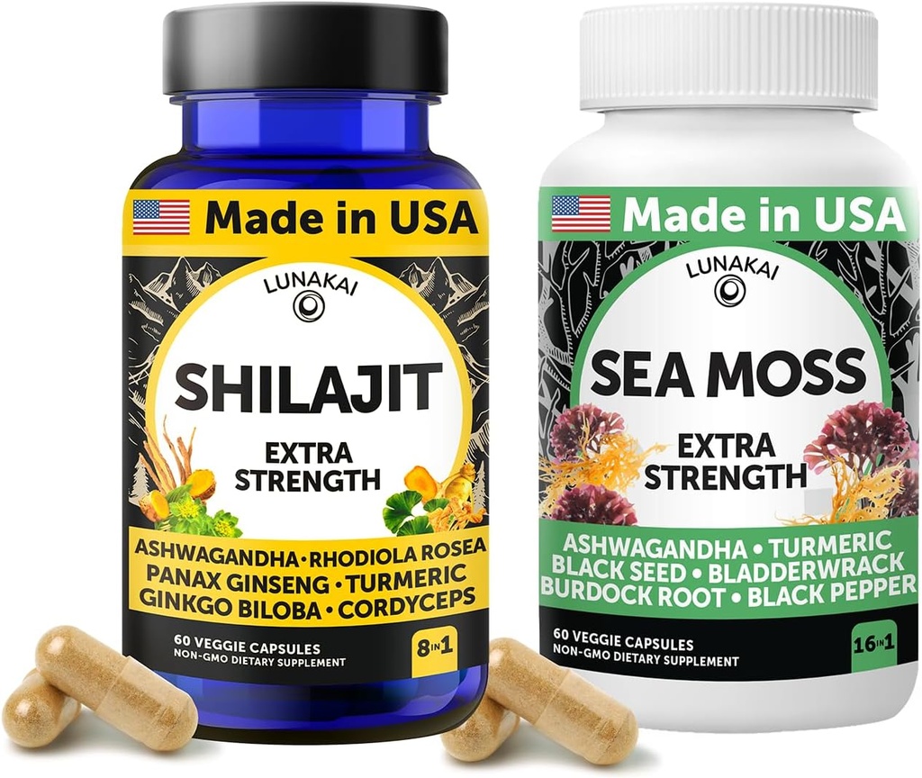 Lunakai USA Shilajit & Sea Moss Capsules Sche with Ashwagandha, Black Seed Oil & Rhodiola for Strength & Immune Support, 60ct Every Shilajit & Sea Moss Capsules Sche with Ashwagandha, Black Seed Oil & Rhodiola for Strength & Immune Support, 60ct each Shilajit & Sea Moss Capsules Sche