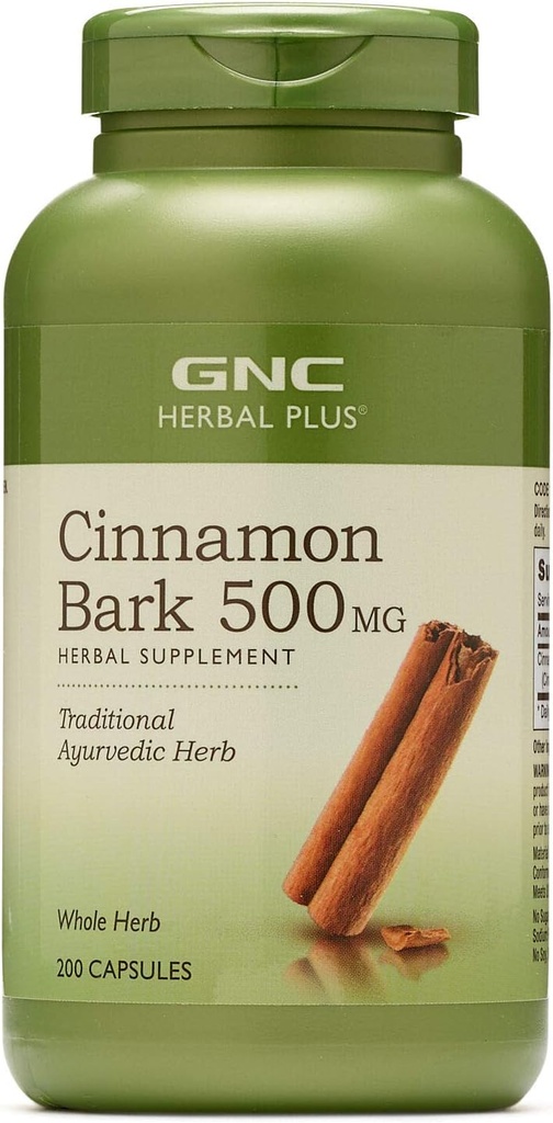 GNC Herbal Plus Κανέλα Μπάρκα 500mg συμπλήρωμα, Παραδοσιακό Αγιουρβεντικό Βότανο, 200 υπηρεσίες