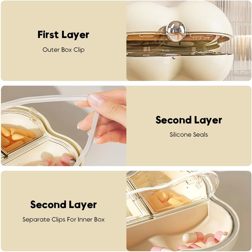 1 Pack Pill Organizer For Purse, 7thtments Travel Pill Case, Compact and Portable Pill Box, Perfect for On-The-Go Storage, Pill Holder for Purse, White