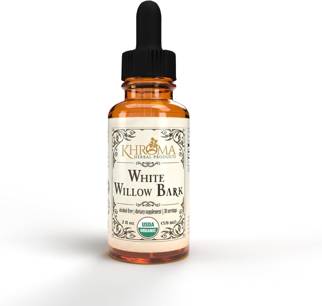 Khroma Herbal Products Organic White Willow Bark 30 Μερίδες - 800 MG ανά υπηρεσία - 2 OZ OZ υγρό σε γυάλινη φιάλη - Salix Alba