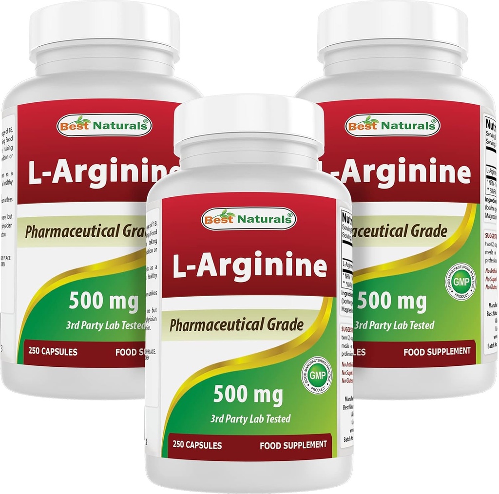 Best Naturals L-αργινίνη 500mg 250 κάψουλες (250 Count (Pack of 3))