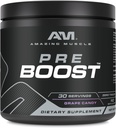 Amazing Muscle Pre Boost | 30 Hizmet | 324 Grams Toz | Pre Workout Supplement | ABD'de Made in ABD (30 Hizmet, Doğal Grape Candy)