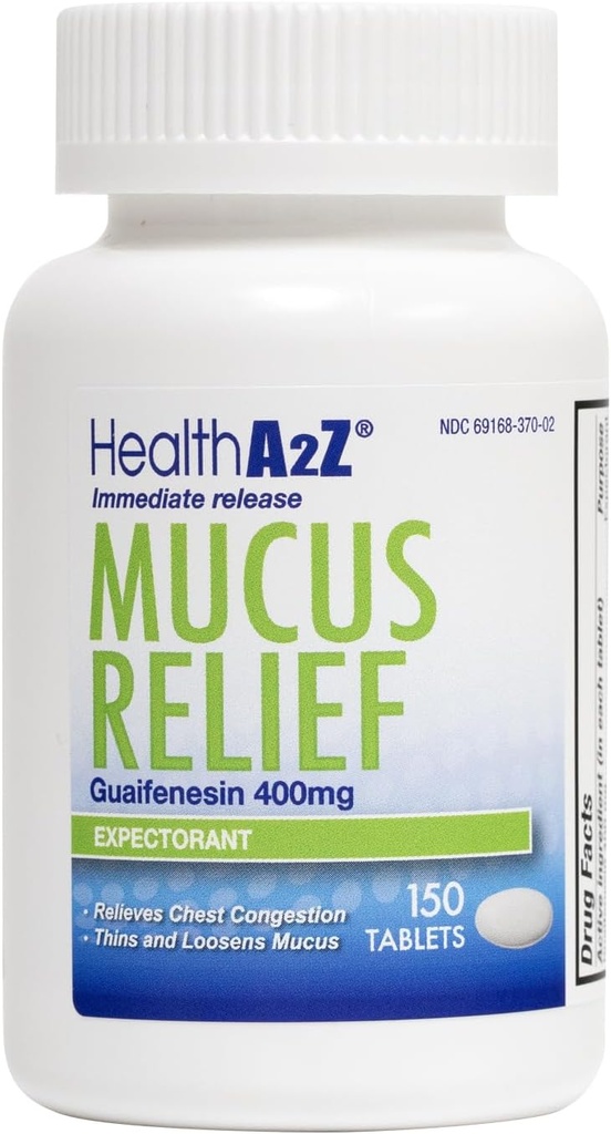 SağlıkA2Z® Mucus Relief | Guaifenesin 400 mg | Immediate release Waitorant | Chest Congestion & Mucus Relief | 150 Tablet