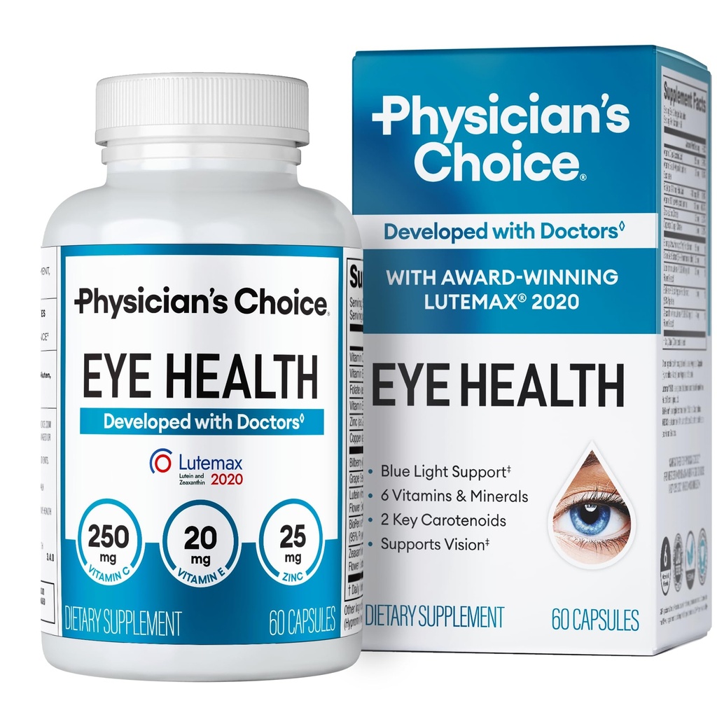 Physician's Choice Eye Health - Lutein, Zeaxanthin & Bilberry Extract - Supports Eye Strain, Dry Eyes, and Vision Health - 2 Award-Winning Clinically Proven Eye Vitamin Ingredients - Carotenoid Blend
