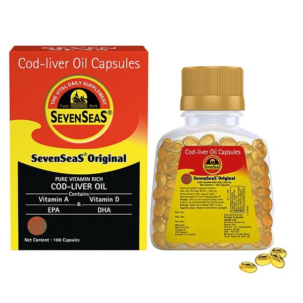 Seacod Cod-liver Oil Capsules,Omega-3 Fatty Asit, Vitamin A, Vitamin D 100 Capsules