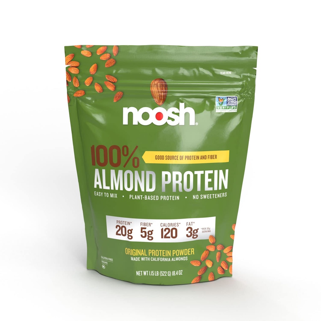 NOOSH Plant Based Almond Protein Toz Unflavored 35 Gram - Vegan, All Natural Materialss, Non-GMO, Gluten Free, Kosher, Peanut Free, Soy Free, Dairy Free (Unflavored)