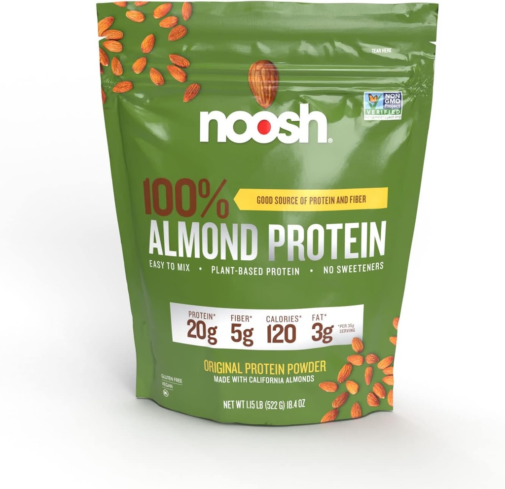NOOSH Plant Based Almond Protein Toz Unflavored 35 Gram - Vegan, All Natural Materialss, Non-GMO, Gluten Free, Kosher, Peanut Free, Soy Free, Dairy Free (Unflavored)