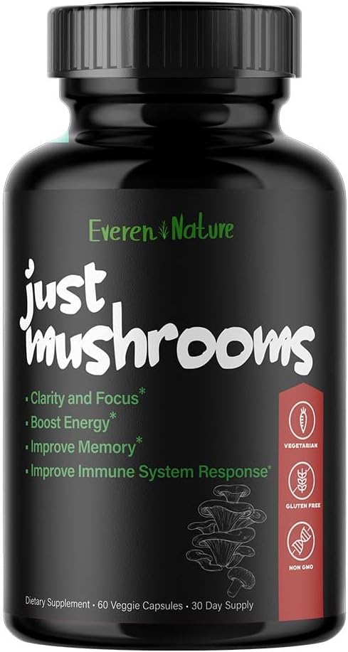 Just Mushrooms - Lion's Mane, Türkiye Tail, Cordyceps, Reishi, and More - Natural Energy - Nootropic Brain Supplement - for Clarity & Focus - Immune System (28)