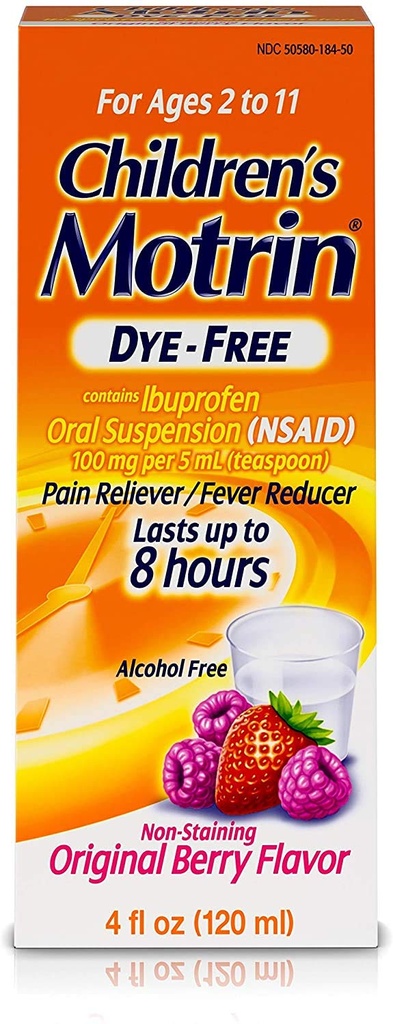 Johnson & Johnson Motrin Çocuklar Formula, 4 oz, Dye- Free, Berry