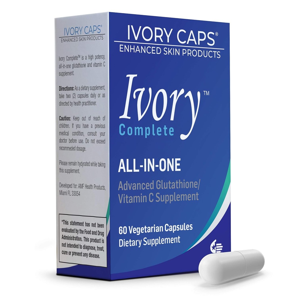 Ivory Caps Ivory Complete ALL-IN-ONE Advanced Glutathione/Vitamin C Supplement with Alfa Lipoic Acid, Bearberry Extract and Green Tea Extract