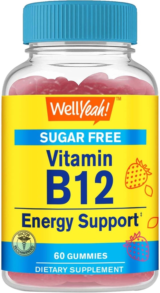 WellEvet B12 1000mcg Sugar Free Gummies | Diyetsel Supplement | Enerji ve Metabolism Desteği | Strawberry Flavor | 60 Kont Kont Kont