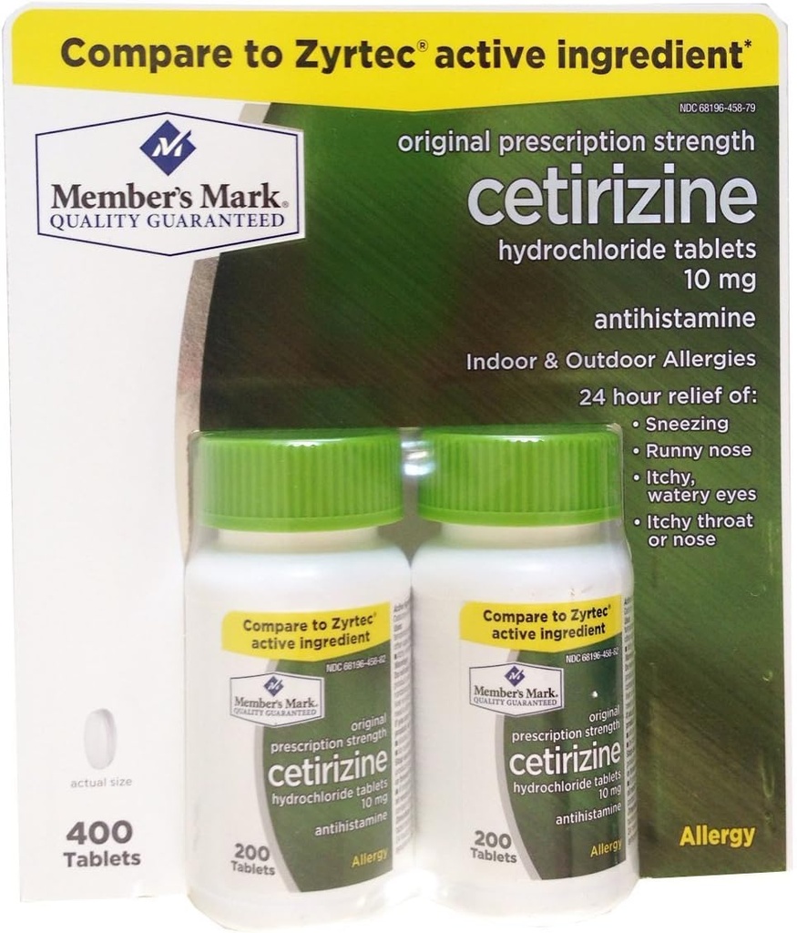 Μαρκ μέλους Γνωστό ως απλά δεξιά Cetirizine Hydrochloride Alergy Tablets, 10 mg- 400 Μέτρα.