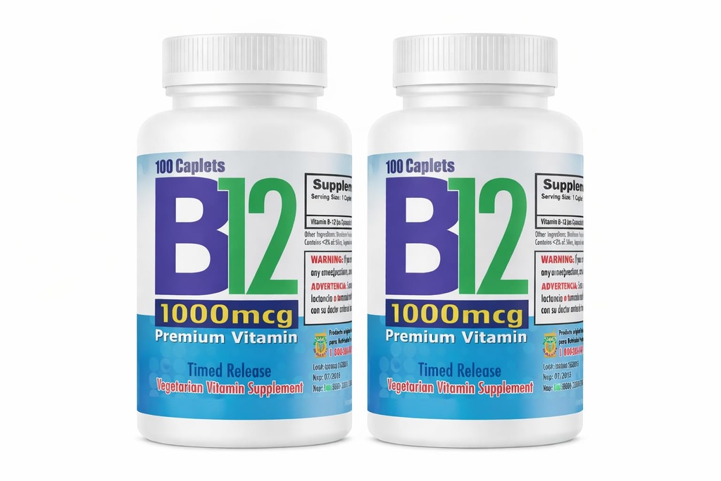 Nutrisalud Ürünleri Vitamina B12 de suna potencia, 1000mcg, Set de 2 frascos con 100 tabletas c/u. Combate Anemia, fatiga, aumenta la energia, revitaliza el sistemia nervioso.