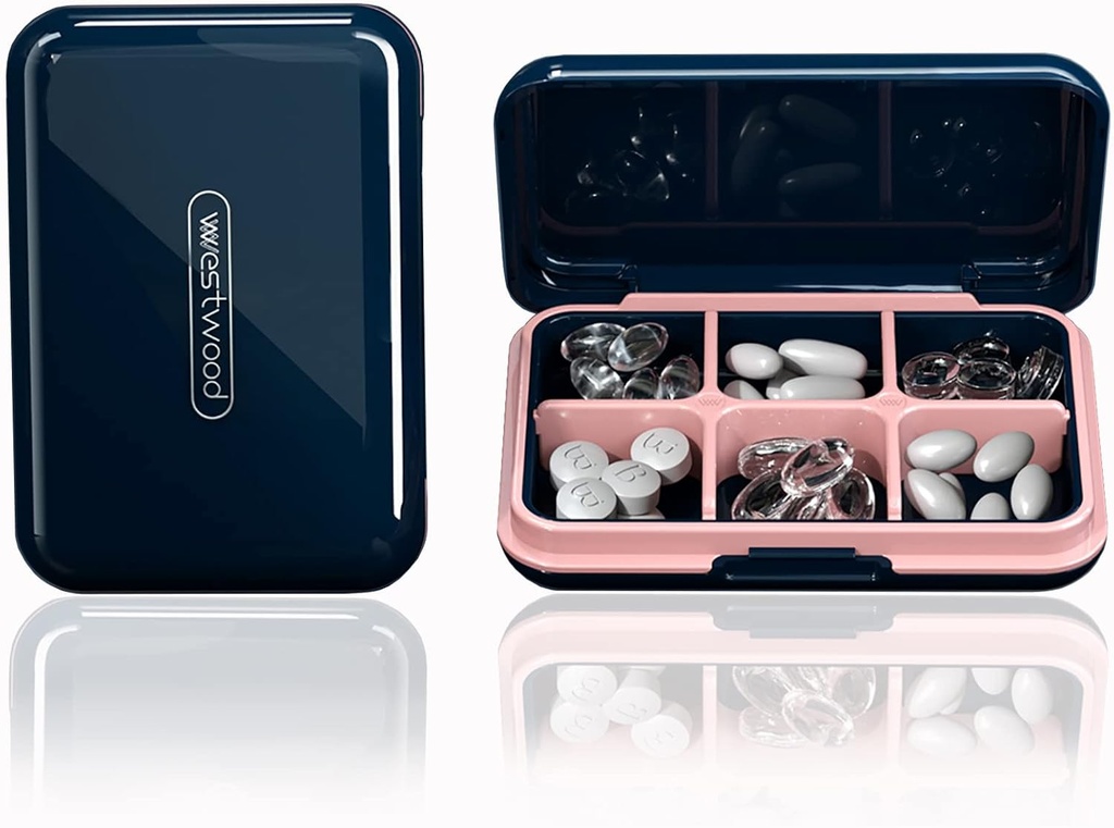 DUBSTAR Seyahat Pill, Pocket Purse 6 Karşılaştırmalı Portreatif Pill Vaka Tıp Vitamini Konteyneri için Moisture Su Küçük Pill Kutuunu Organize Edecek