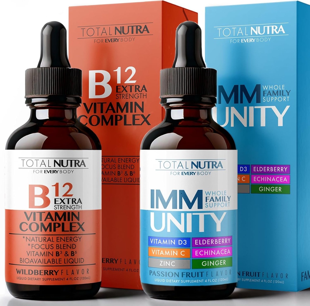 Ekstra Kuvvetli B Vitamini ve 6in-1 Sıvı Çokvitamin Tamamı | Anında Enerji, Focus & Metabolism Desteği | Çocuklar ve Yetişkinler için Immune Savunma Desteği