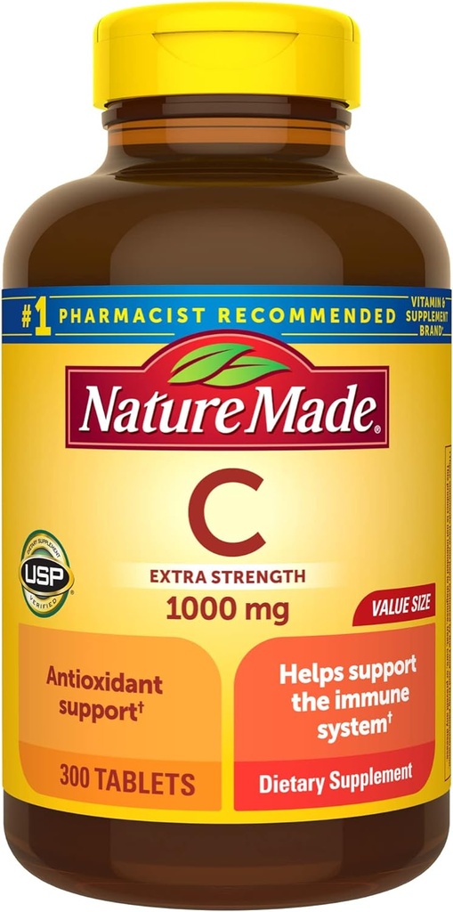 Nature Made Extra Strength Vitamin C 1000 mg, Συμπλήρωμα διατροφής για την ανοσοποιητική υποστήριξη, 300 δισκία, 300 Day Supply
