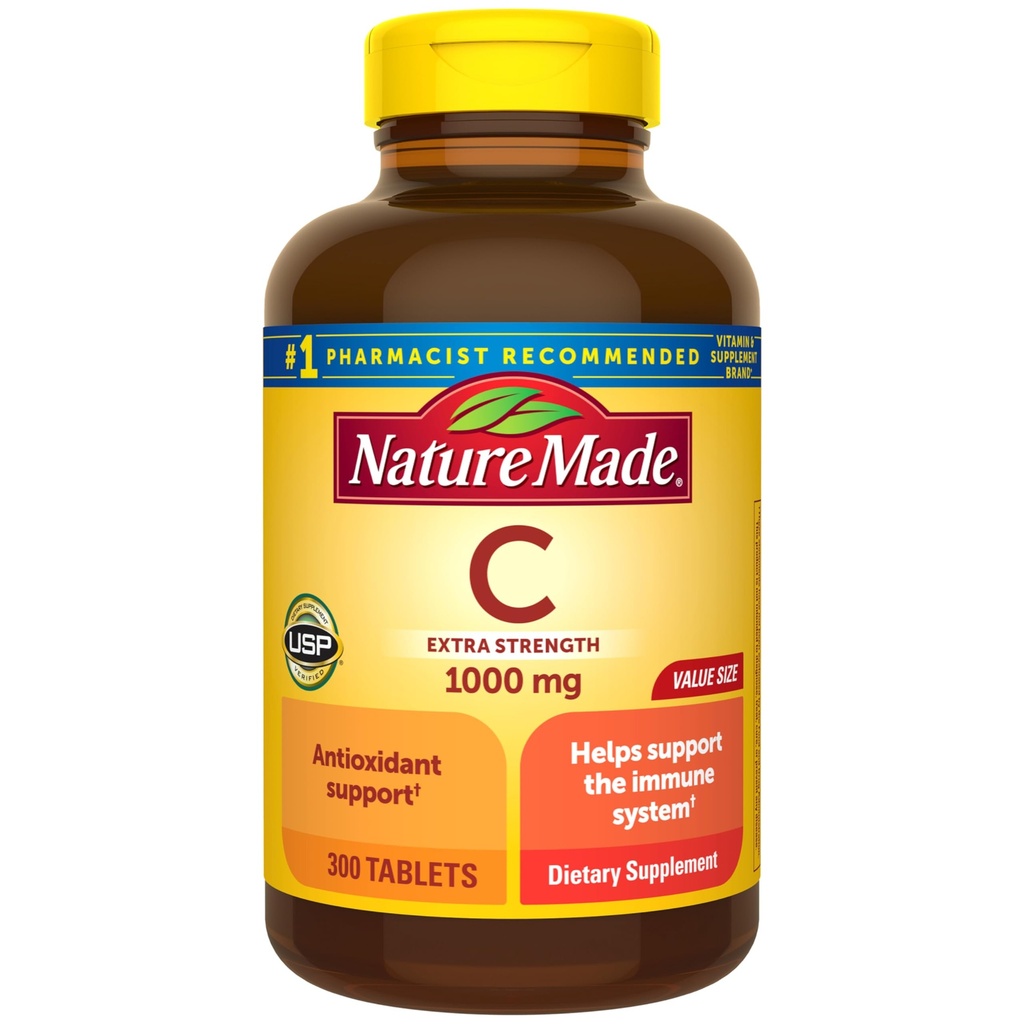 Nature Made Extra Strength Vitamin C 1000 mg, Συμπλήρωμα διατροφής για την ανοσοποιητική υποστήριξη, 300 δισκία, 300 Day Supply