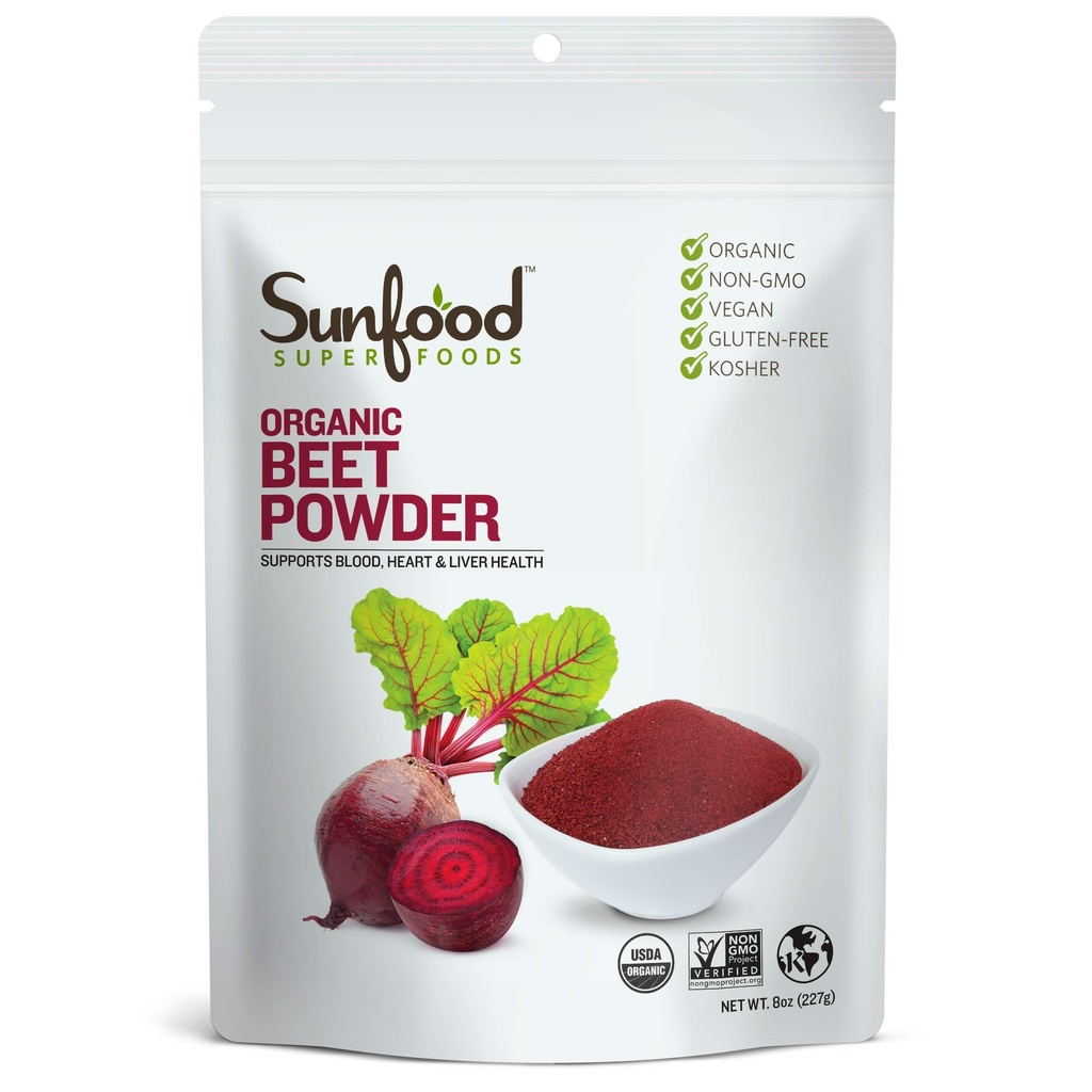 Sunfood Superfoods Organik Arıt Kök Toz - Su ve Smoothies için Arıtroot, Doğal Gıda Bakma, sertifikalı USDA Organik, Non-GMO, Vegan, Gluten Free, Earth Kosher - 8 oz Bag