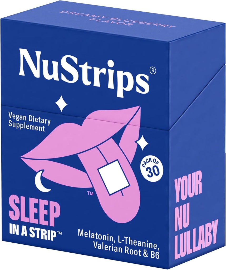 NuStripsTM Fast-Dis deploy Sleep Strips with 5 mg Melatonin, Valerian Root, L-Theanine & Vitamin B6 – Natural Sleep Aid, Vegan, Non-GMO, Gluten Free – Fall Asleep Hızlı, Uyandı (30 Strips)
