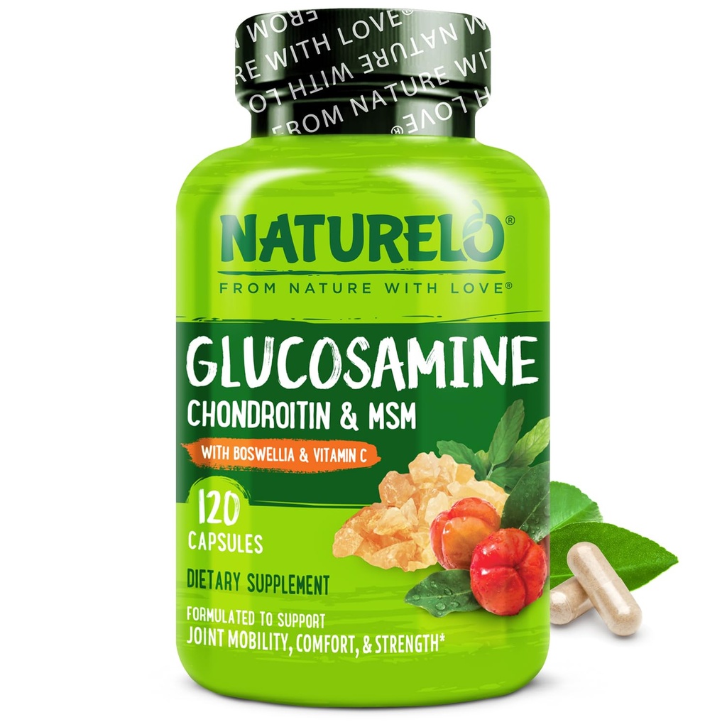 NATLO Glucosamine Chondroitin MSM ile Boswellia ve Vitamin C - Ortak Konfor, Hareketlilik ve Kuvvet için Tamam - 120 Capsules