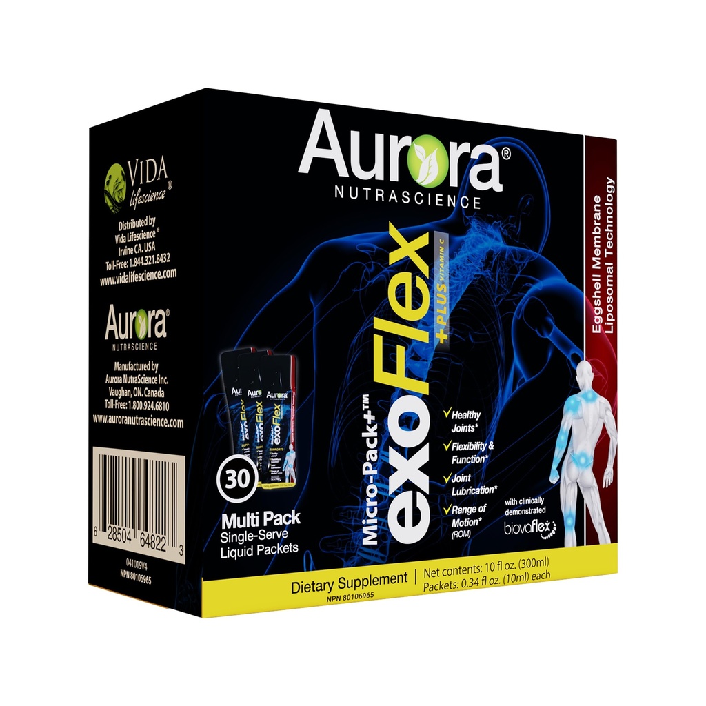 Aurora Nutrascience Micro-Pack Liposomal exoFlex+ ile C vitamini, Supports Ortak Flexability & Function, BiovaFlex Eggshell Membran, Curcumin & Boswellia, Strwaberry Flavor, 30 Single-Serve Packets