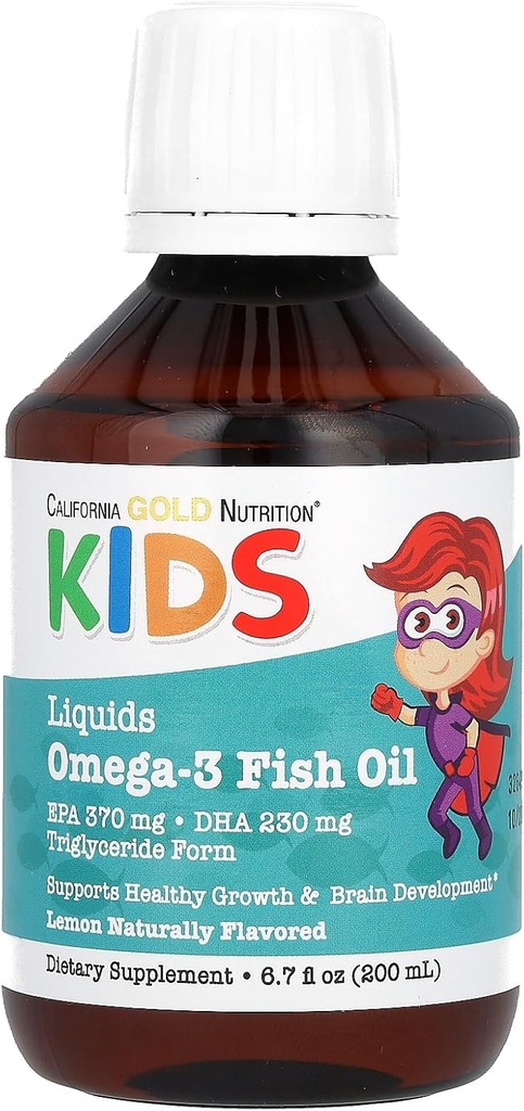 California Gold Beslenme Norveçli Çocuklar Omega-3 Fish Oil, Natural Lemon, 6.7 fl oz. (200 ml)