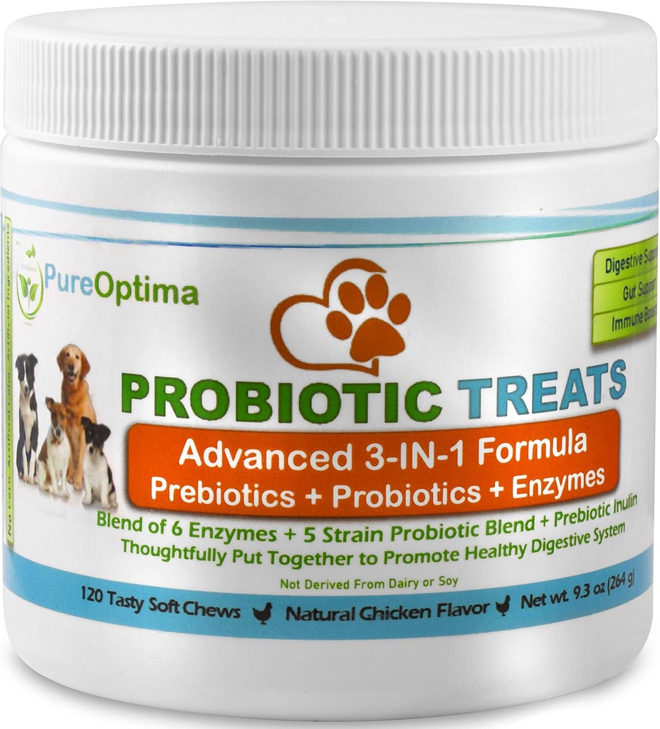 Köpekler için Probiyotikler Chews, Digestive Enzymes + Prebiyotikler Digestion, Diarrhea, Constipation, Gas, Bad Breath, Leaky Gut, Alerji Immunity Daily Supplement 120 Counts