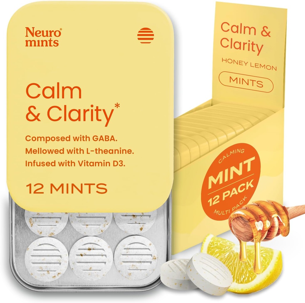 NöroGum Calm & Clarity Mints (144 Adet) - L-theanine + GABA + Vitamin D3 - Nootropic Brain Supplements for Memory - developeds Calm, Stress Relief for Men & Women - Honey Lemon