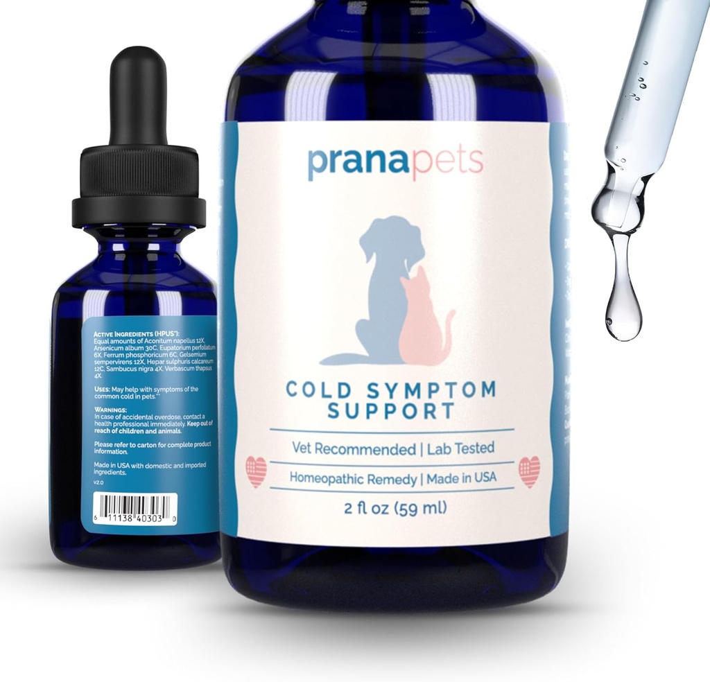 PranaPets Cold Symptom Support for Cats & Köpekler | Doğal Formula Soğuklar, Mevsimlik Tüm Enerjiler ve Kennel Cough | Easy Breathing için Open Airways Yardım