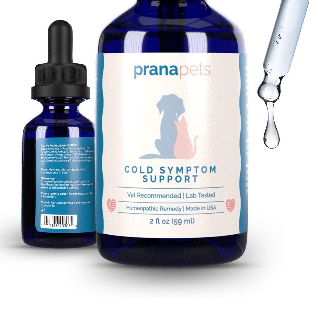 PranaPets Cold Symptom Support for Cats & Köpekler | Doğal Formula Soğuklar, Mevsimlik Tüm Enerjiler ve Kennel Cough | Easy Breathing için Open Airways Yardım