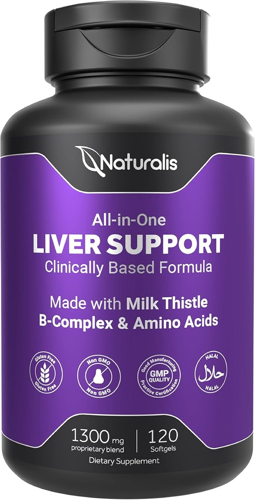 Naturalis Silymarin Milk Butle 1300 mg B Kompleksi & Amino Asits | 13-in-1 Liver Cleanse, Detox & Tamir | 120 Liver Essential Softgels