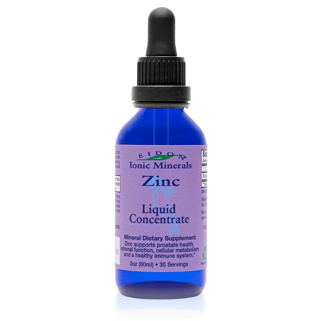 Eidon Ionic Minerals Liquid Zinc Concentrate - Ionic Zinc Sulfate Supplement Drops for Men, Women, & Kids, Support Immune System, Hair and Skin, Liver and Kidney Health - 2 oz