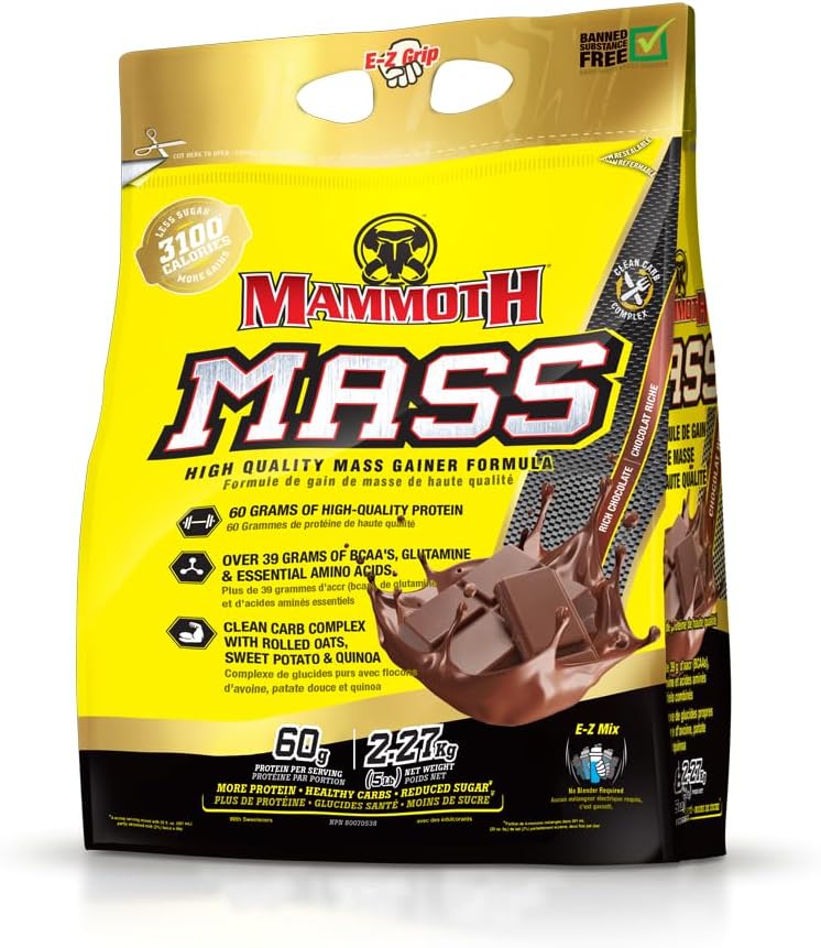 Mammoth Mass: Kilo Winer, High Calorie protein Toz Workout Smoothie Shake, Low Sugar, Whey Isolate Inter, Casein proteini, Kilo Eğitim, Yüksek Protein (Chocolate, 5lb)
