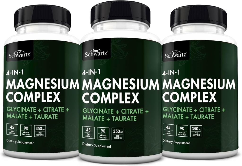 BioSchwartz Magnezyum Kompleksi (3 Pack) 350 mg Magnezyum Glycinate Citrate Malate ve Taurate Per Sağlıklı Nerves Kass Kalp Uyku Desteği (Vegan, Gluten-Free, Non-GMO)