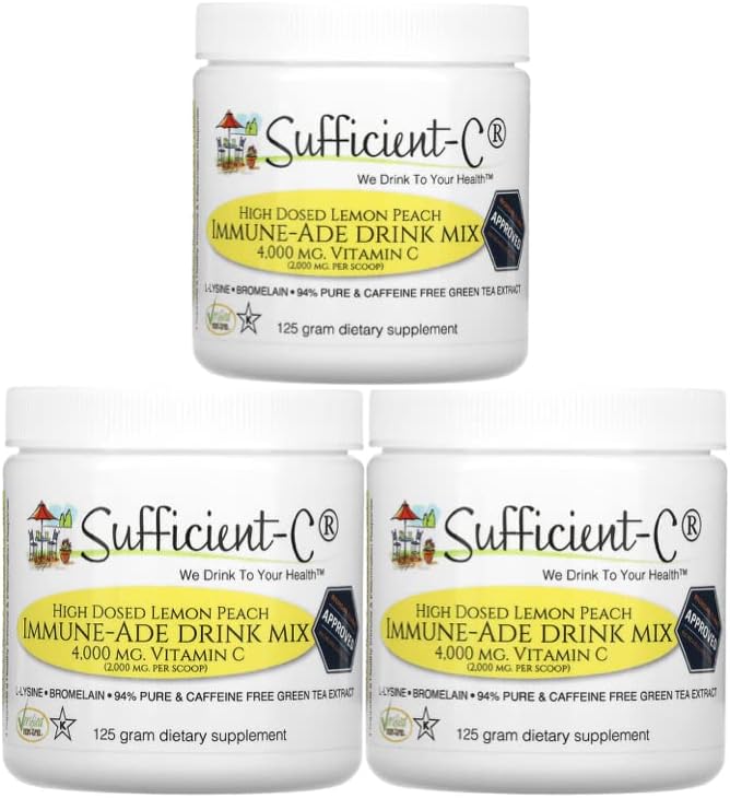 Sufficient-C High Dose Vitamin C Lemon Peach Immune-Ade İçecek Mix - 125 gram Üç (3) Pack