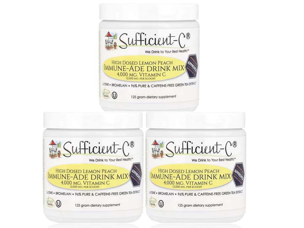 Sufficient-C High Dose Vitamin C Lemon Peach Immune-Ade İçecek Mix - 125 gram Üç (3) Pack