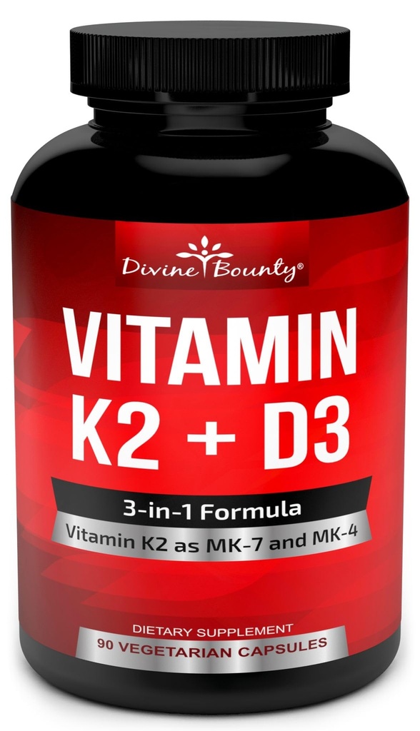 Βιταμίνη K2 (MK7 & MK4) με συμπλήρωμα D3 - Βιταμίνη K & D ως MK-7 100mcg, MK-4 500mcg, και 5000 IU Βιταμίνη D3 3-σε-1 Formula - Υποστήριξη οστών και καρδιάς - 90 κάψουλες μη ΓΤΟ