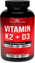 D3 Supplement ile BK7 & MK4) - MK-7 100 C & D vitamini, MK-4 500mcg ve 5000 IU Vitamin D3 3-in-1 Formula - Bone and Heart Support - 90 Non-GMO Vegetarian Capsules