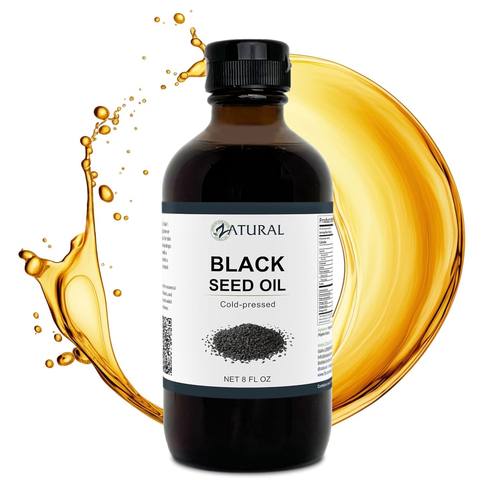 Zatural Black Seed Oil Nigella Sativa Cold Pressed Cumin Oil Digestion, Skin, Brain, Immune, Commons & More (8 Fl Oz)