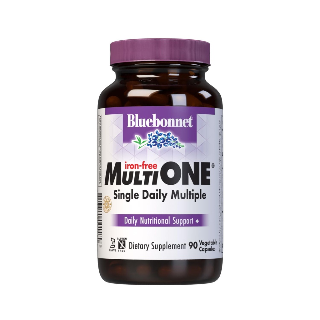 Bluebonnet Nutrition Multi One (Iron Free) Κάψουλες λαχανικών, Complete Full Spectrum Multiple, Β Βιταμίνες, Γενική Υγεία, Γλουτένη & Γάλα Δωρεάν, Kosher, 3 μήνες προσφοράς, Λευκό, 90 Count