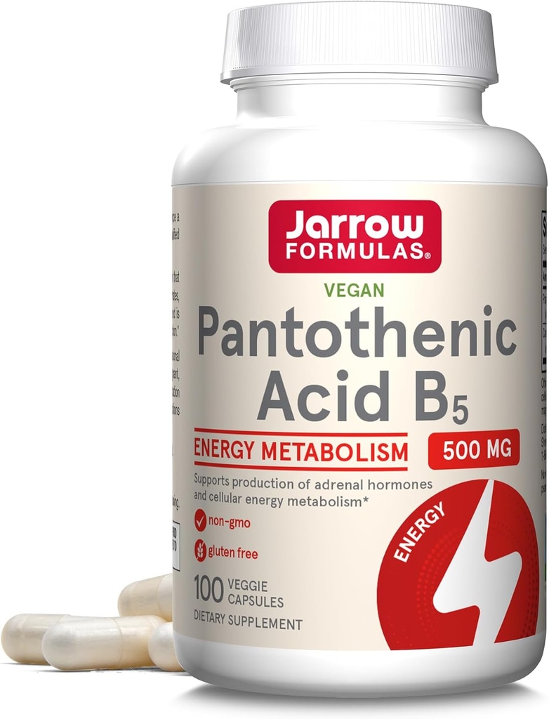 Jarrow Formulas Pantothenic Acid B5 500 mg - 100 Veggie Caps - Essential B Vitamin - Enerji Prodüksiyon & Metabolism Desteği - 100 Hizmet