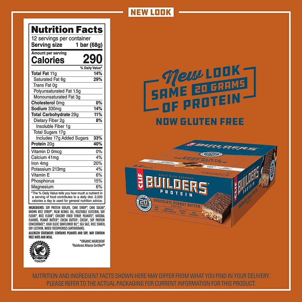 KURALLAR - Protein Barlar - Chocolate Peanut Butter Flavor - 20g Protein (2.4 Ounce, 12 Kont) (Şimdi Gluten Free)
