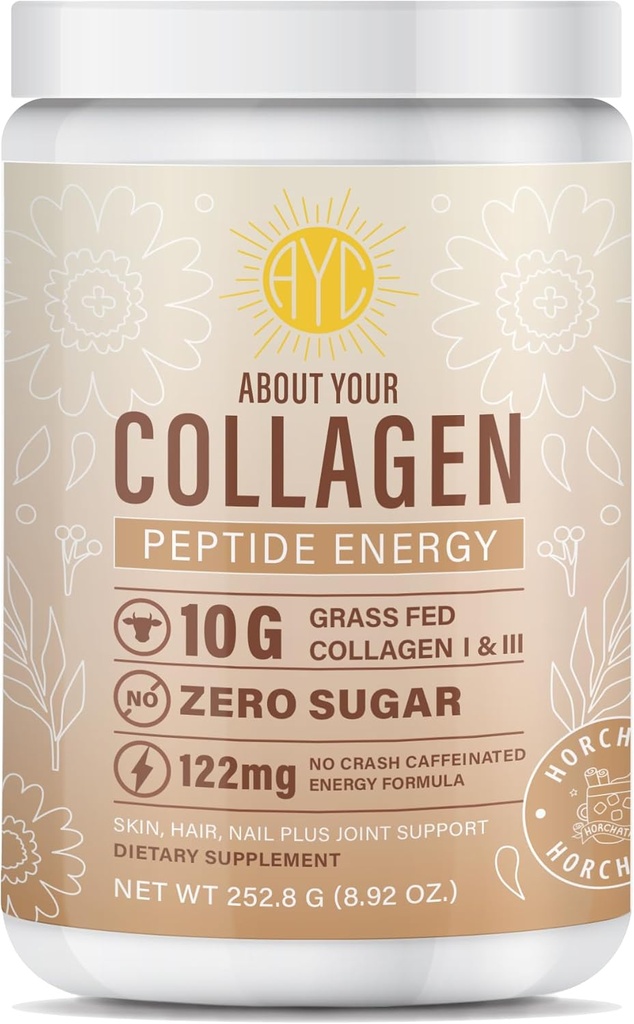 Peptide Energy Collagen Σκόνη μαλλιών, νυχιών, δέρματος, τύπου I & III, καφεΐνη για την ενέργεια, βιταμίνη C, βιοτίνη, υαλουρονικό οξύ, Zero Sugar – 8,92 oz (Horchata)