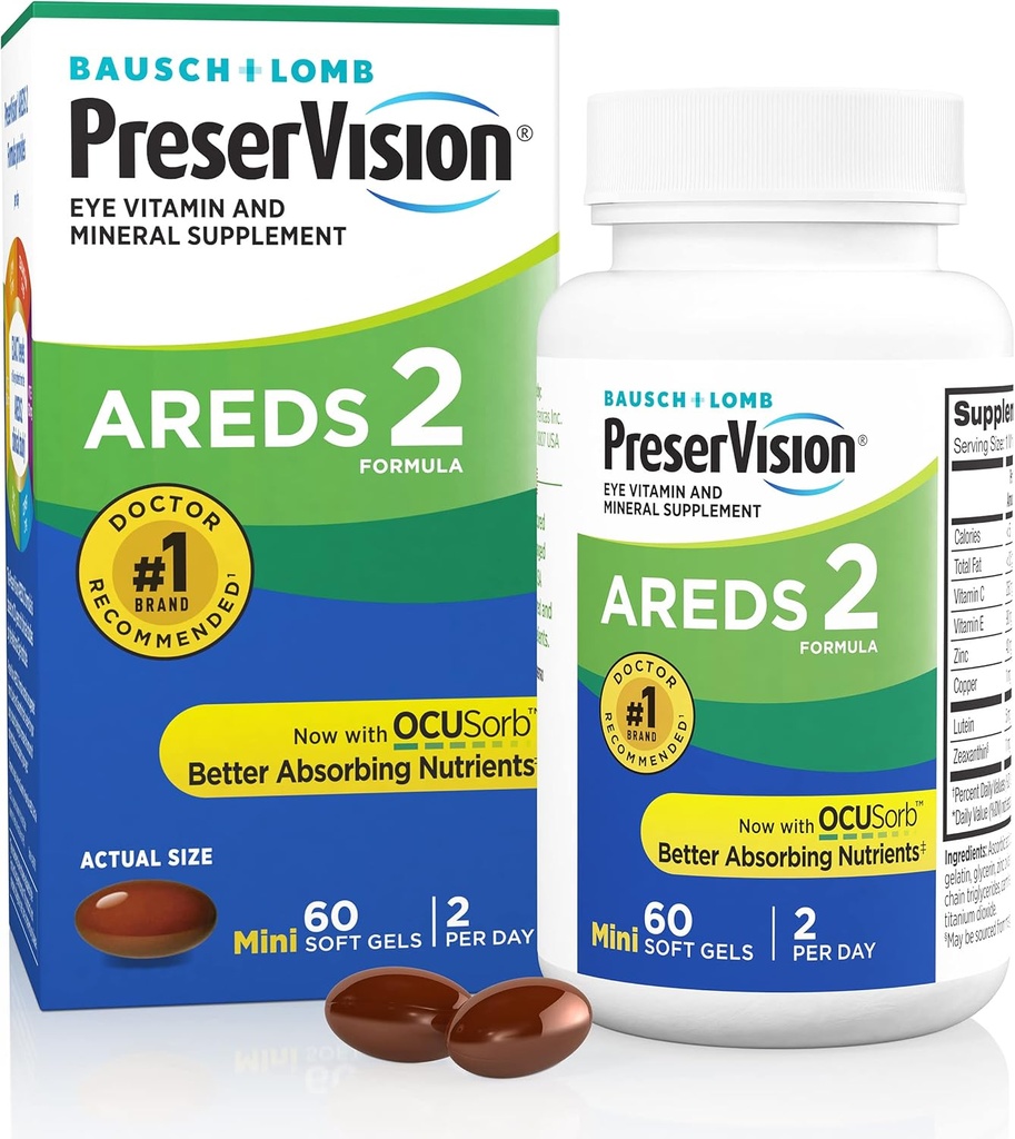 PreserVision AREDS 2 Eye Vitamins, #1 Eye Doctor Προτεινόμενο Brand, Lutein και Zeaxanthin συμπλήρωμα με βιταμίνη C, βιταμίνη Ε, ψευδάργυρος, και χαλκό, 60 Softgels (Minigels)