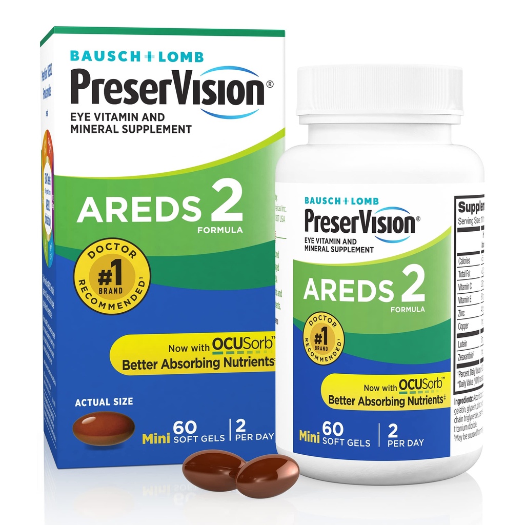 PreserVision AREDS 2 Eye Vitamins, #1 Eye Doctor Προτεινόμενο Brand, Lutein και Zeaxanthin συμπλήρωμα με βιταμίνη C, βιταμίνη Ε, ψευδάργυρος, και χαλκό, 60 Softgels (Minigels)