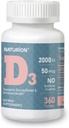 D3 2000iu (50 mcg) Immune Support, Sağlıklı Kas Fonksiyonlu ve Bone Health - Non-GMO, Gluten Free, B2 Vitamini - (Mini Tabletler) 360 Count