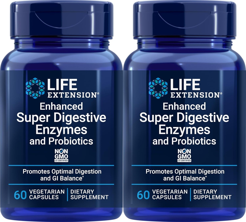Life Extension Geliştirilmiş Super Digestive Enzymes and Probiyotiks, 60 Vegetarian Capsules (Pack of 2)