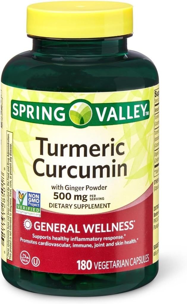 Spring Valley Turmeric Curcumin 500 mg ile 50 mg Ginger Toz Twin Pack 180 Vegetarian Capsules
