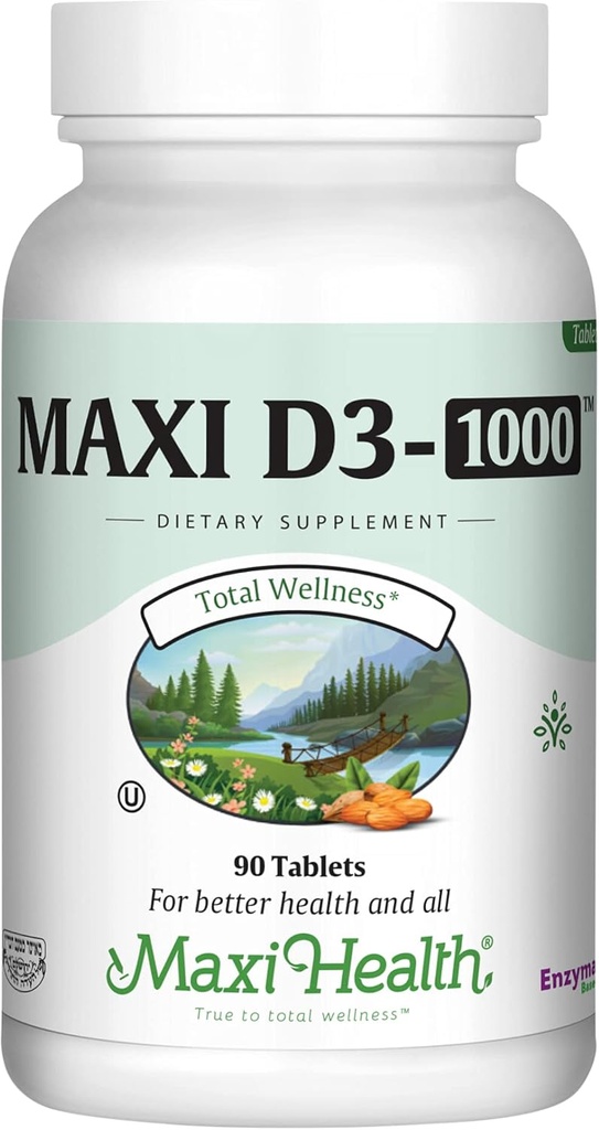 Maxi Health Vitamin D3 1000 İ Diyetsel Supplement - Swallow'a Kolay - Odorless & Tasteless - Desteksuba Abors, Immune Health and Bone Health in Adult Women & Men - 90 Tabletler